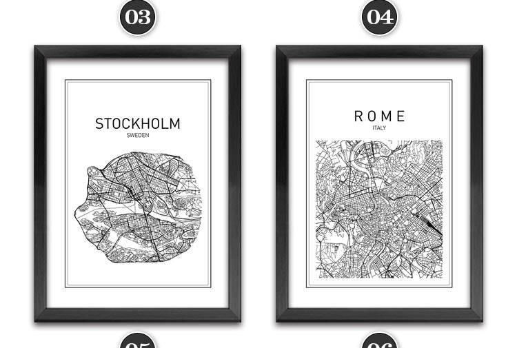 Black White Art Map World City Canvas Art Painting Poster, New York City Wall Picture for Home Decoration YT0026