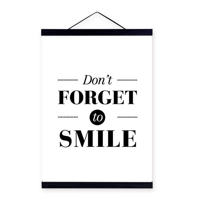 Minimalist Black White Motivational Smile Quote Wooden Framed A4 Canvas Painting Home Decor Wall Art Print Picture Poster Scroll