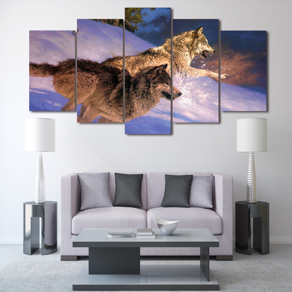 HD Printed Two wolves running in the snow Painting Canvas Print room decor print poster picture canvas Free shipping/ny-4977