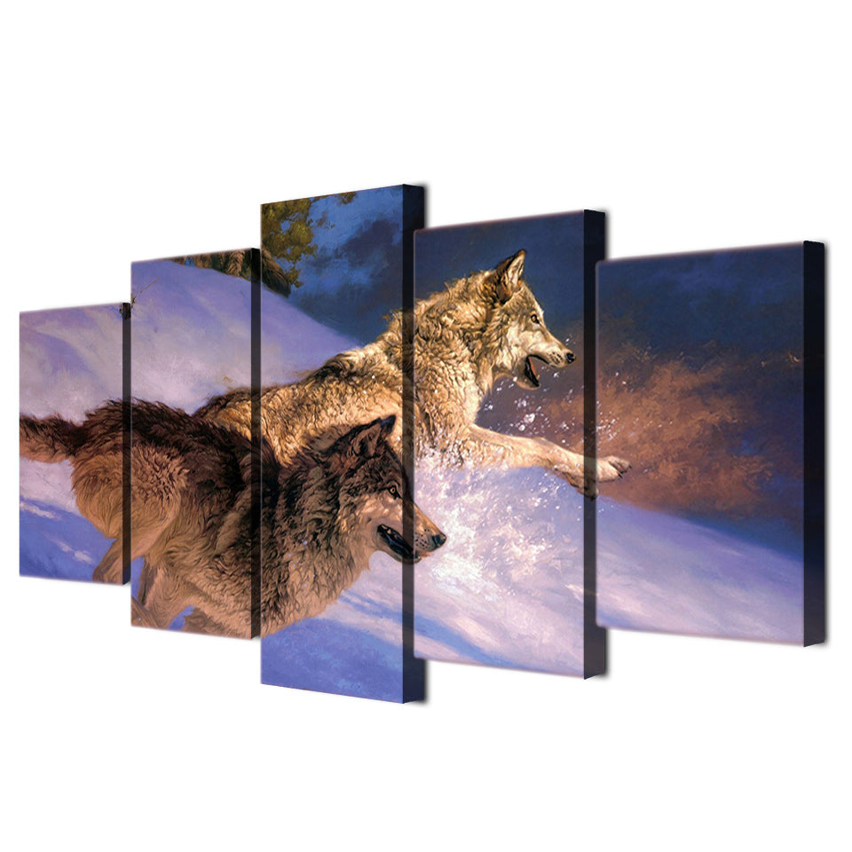 HD Printed Two wolves running in the snow Painting Canvas Print room decor print poster picture canvas Free shipping/ny-4977