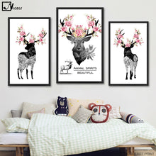 Load image into Gallery viewer, 3 pcs Nordic Art Deer Flower Antlers Poster Vintage Minimalist Canvas Painting A4 Wall Picture Print Modern Home Room Decor C216
