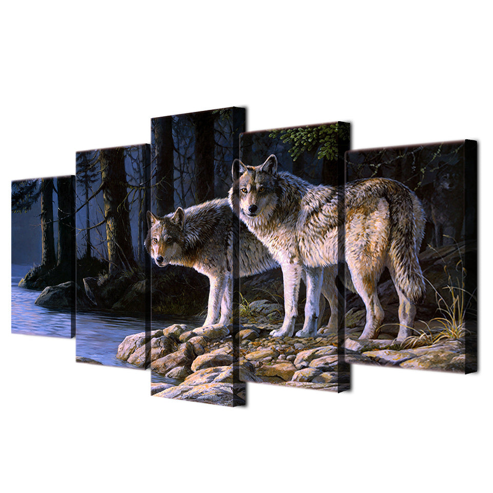 HD Printed 5 piece canvas art wild animal two wolves painting wall pictures for living room wall art Free shipping/ny-4305