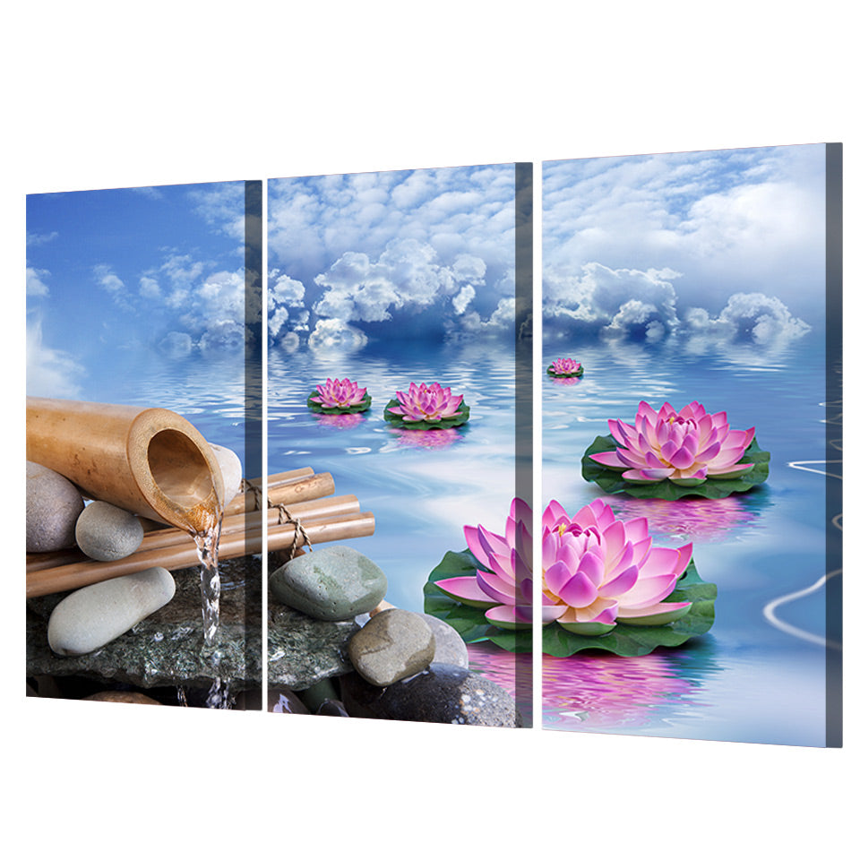 HD printed 3 piece canvas art Blue Sky Lotus water painting wall pictures for living room posters Free shipping/ny-5870