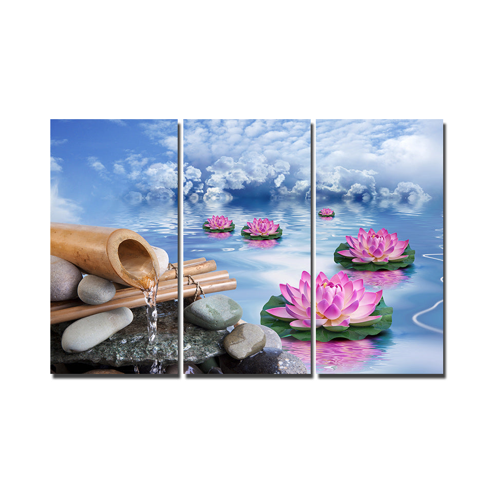 HD printed 3 piece canvas art Blue Sky Lotus water painting wall pictures for living room posters Free shipping/ny-5870
