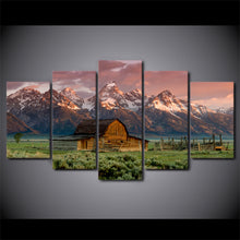 Load image into Gallery viewer, HD print 5 piece landscape canvas painting barn rocky mountains  5 piece paintings  Free shipping/NY-6343
