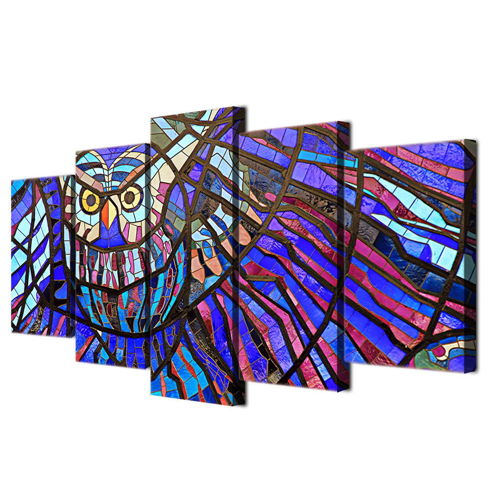 HD Printed Owl pattern 5 pieces Group Painting Canvas Print room decor print poster picture canvas Free shipping/ny-556