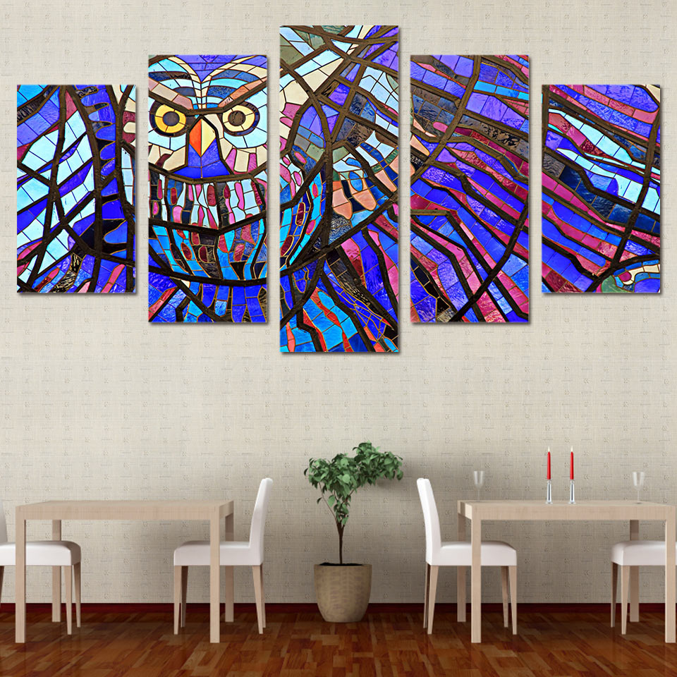 HD Printed Owl pattern 5 pieces Group Painting Canvas Print room decor print poster picture canvas Free shipping/ny-556