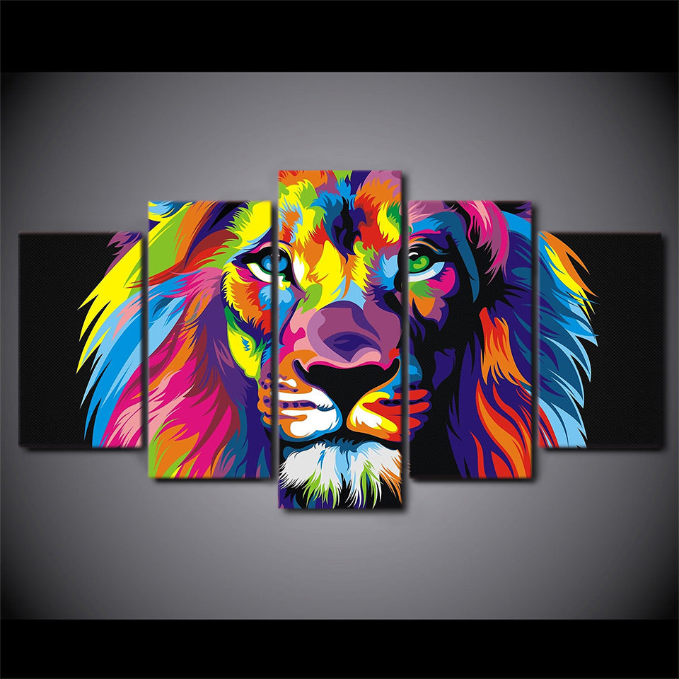 Lion Painting 5 piece Canvas art HD Printed Colorful lion room decoration print poster wall picture canvas Free shipping/ny-2527