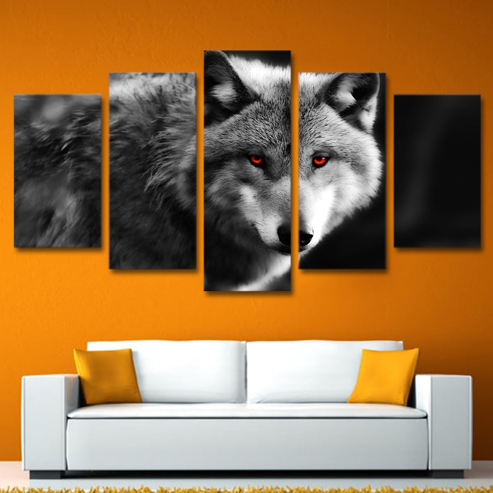 HD Printed 5 piece canvas art red eye wolf painting 2017 new wall canvas art framed artwork Free shipping/ny-4208