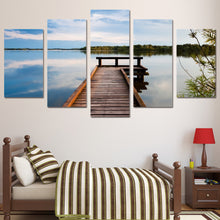 Load image into Gallery viewer, HD Printed 5 piece wall art picture for living room decoration lake forest wooden bridge wall art canvas painting ny-6134
