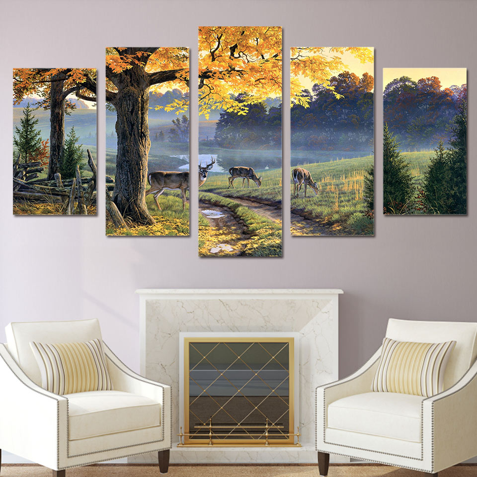 HD Printed Autumn lake animal deer Painting Canvas Print room decor print poster picture canvas Free shipping/ny-5973