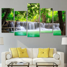 Load image into Gallery viewer, HD Printed 5 piece canvas green waterfall tree scenery modular pictures on the wall Free shipping/NY-493
