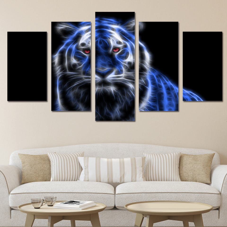 HD Printed blue glowing tiger 5 piece Group Painting room decor print poster picture canvas Free shipping/ny-809