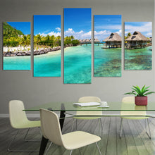 Load image into Gallery viewer, 5 piece wall art canvas painting HD print seasight seascape beach wooden house sky home decor art print wooden frame ny-6127
