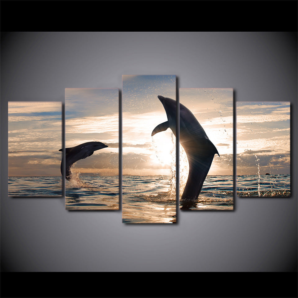 HD Printed beautiful playful dolphins Painting Canvas Print room decor print poster picture canvas Free shipping/ny-2009