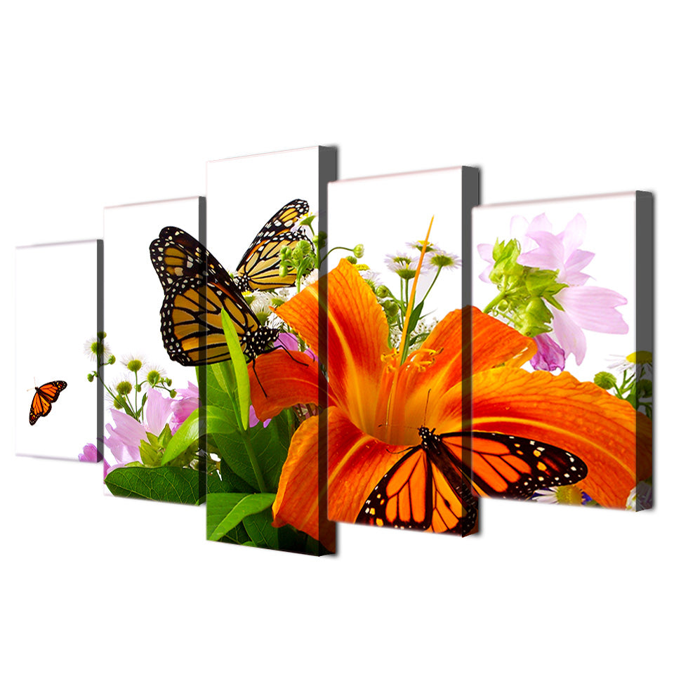 HD Printed Lilies and orange butterflies Painting Canvas Print room decor print poster picture canvas Free shipping/ny-5000