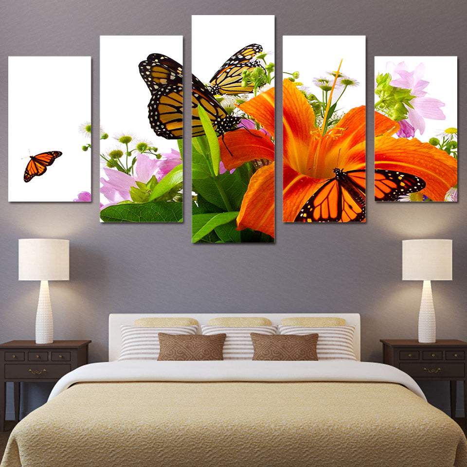 HD Printed Lilies and orange butterflies Painting Canvas Print room decor print poster picture canvas Free shipping/ny-5000