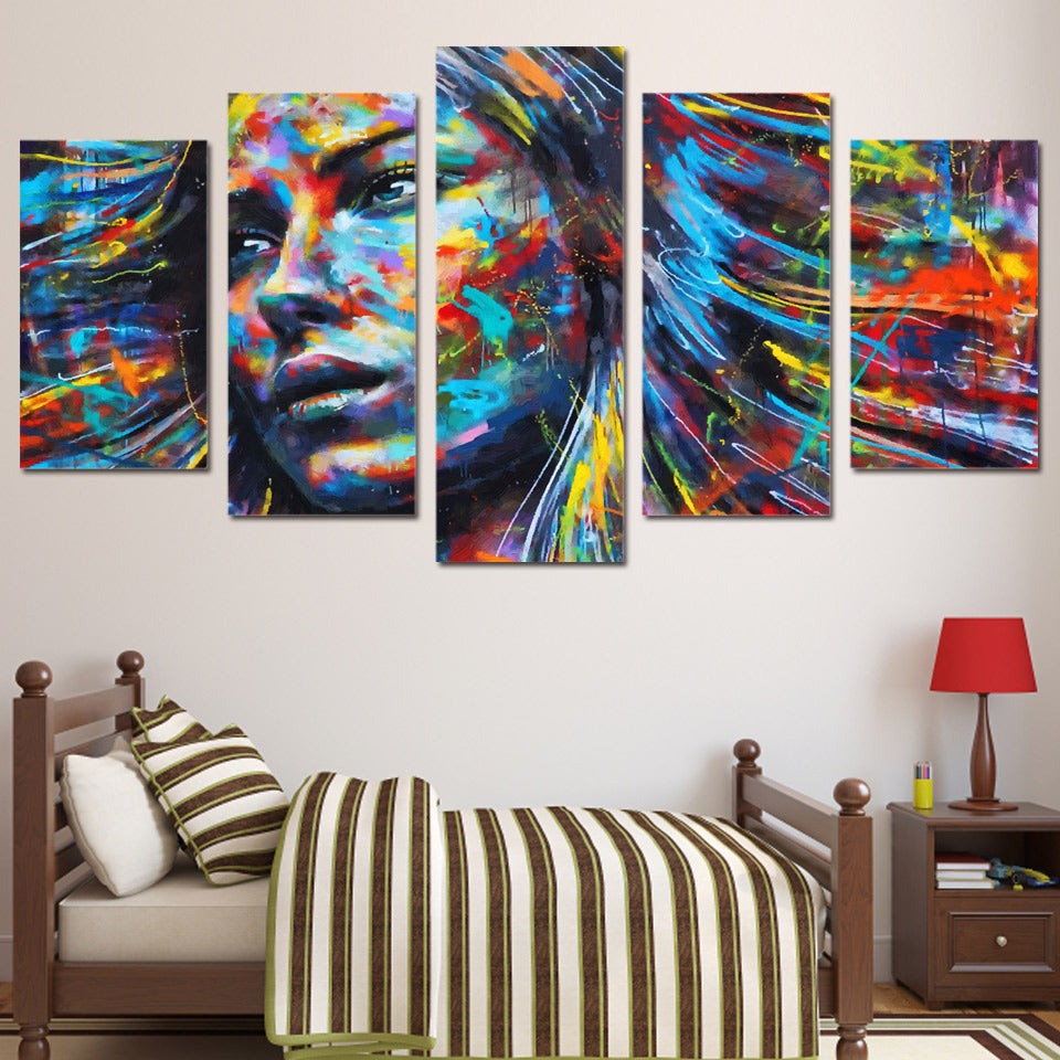 wall art canvas painting 5 piece HD print abstract colorful hair woman face posters and prints canvas art home decor ny-6129