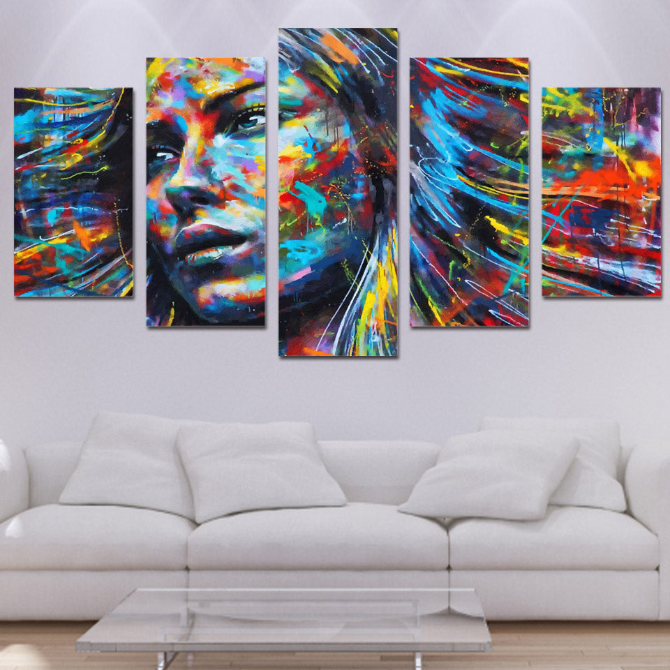 wall art canvas painting 5 piece HD print abstract colorful hair woman face posters and prints canvas art home decor ny-6129