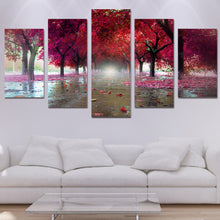 Load image into Gallery viewer, canvas painting 5 piece HD printed home decoration pink tree maple defoliation fallen leaves art canvas for living room ny-6038
