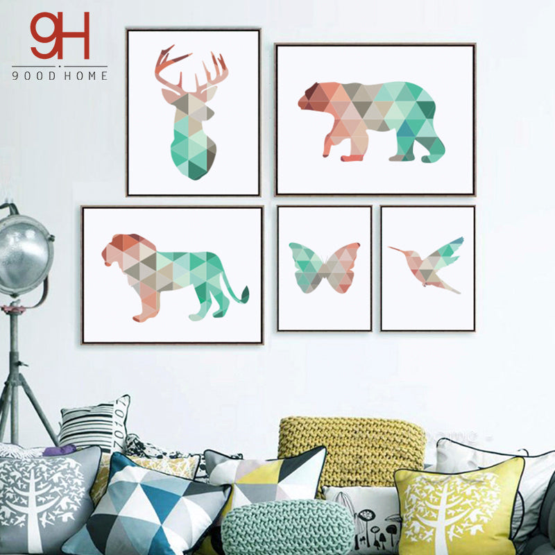 Geometric Animals Canvas Art Print Painting Poster, Giclee Print Wall Pictures For Home Decoration, Wall Decor FA237