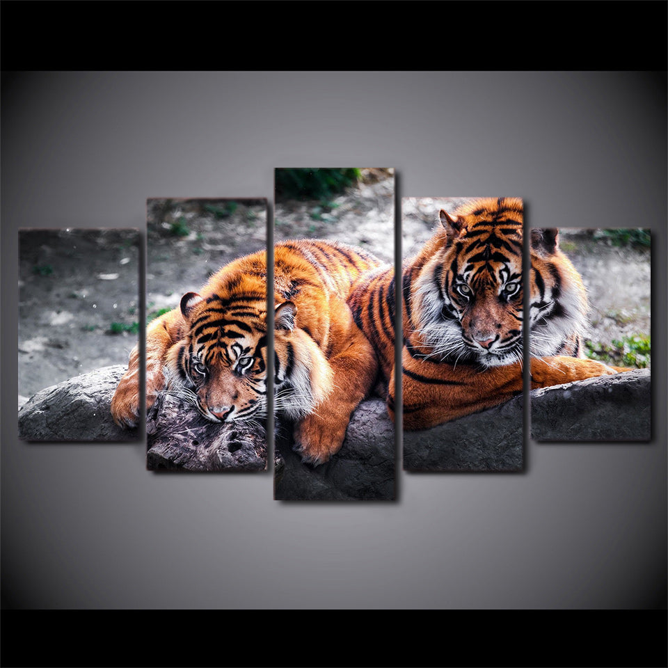 HD Printed Two Tigers Animals Painting Canvas Print room decor print poster picture canvas Free shipping/ny-4302