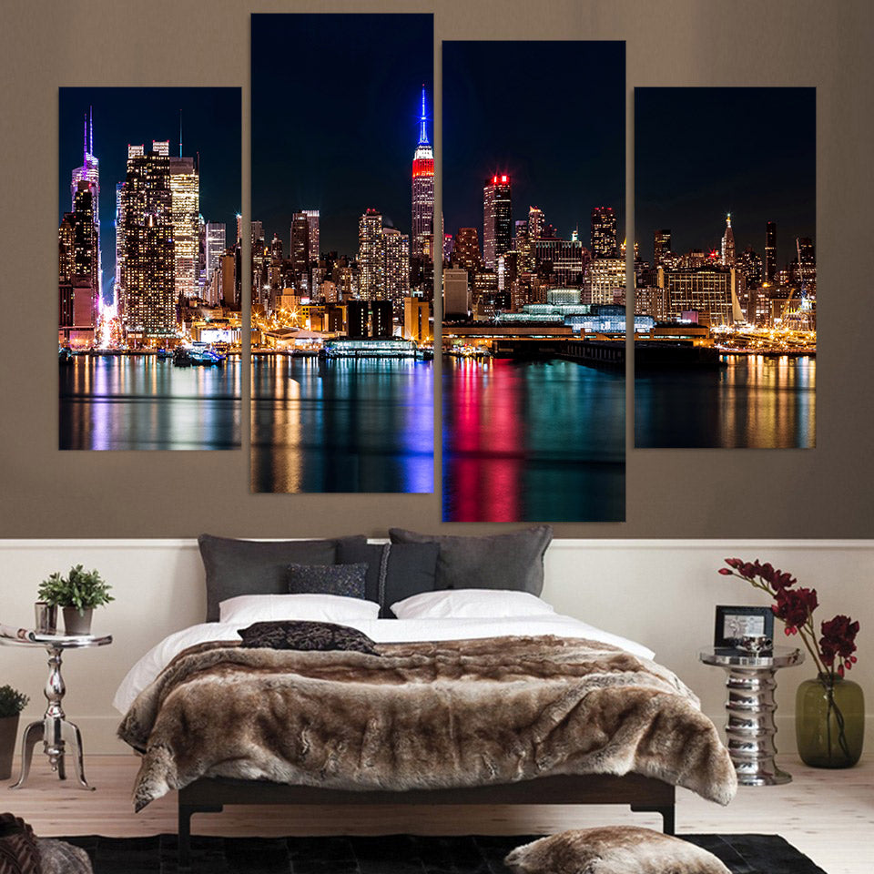 HD Printed canvas art 4 piece brooklyn manhattan new york painting wall decorations living room Free shipping/XA010