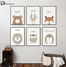 Load image into Gallery viewer, NICOLESHENTING Cartoon Animal Deer Lion Bear Minimalist Art Canvas Poster Painting Wall Picture Print Modern Home Kid Room Decor
