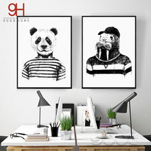 Load image into Gallery viewer, Hand draw Animals Canvas Art Print Poster,  Panda And Hippo Set Wall Pictures for Home Decoration, Giclee Wall Decor Cm036
