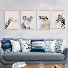 Load image into Gallery viewer, Nordic Kawaii Animal Bubble Panda Giraffe Wooden Framed Canvas Paintin Nursery Kids Room Home Deco Wall Art Print Picture Poster

