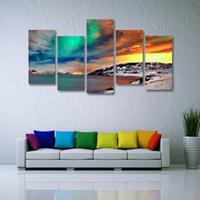 Load image into Gallery viewer, HD 5 piece canvas printed nordic snow mountain Aurora Painting on canvas nordic room decoration Free shipping/ny-6385
