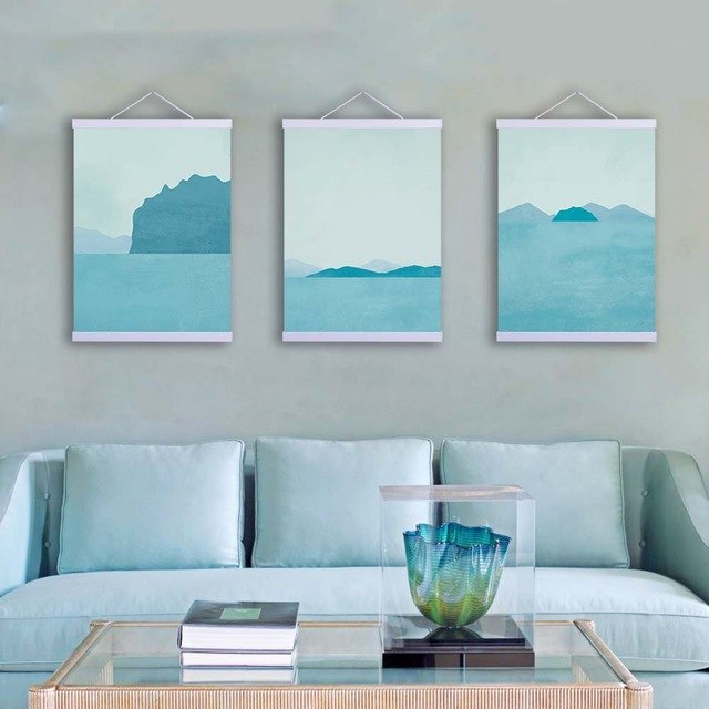 Abstract Marine Moutains Wooden Framed Canvas Paintings Modern Nordic Triptych Home Decor Wall Art Print Pictures Poster Scroll