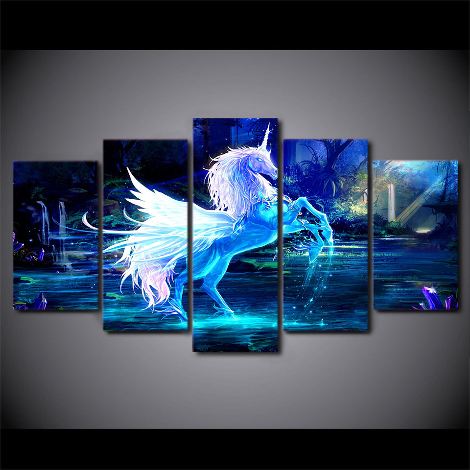 HD Printed 5 piece canvas sets art unicorn horse Painting canvas pictures for living room  Free shipping/F013