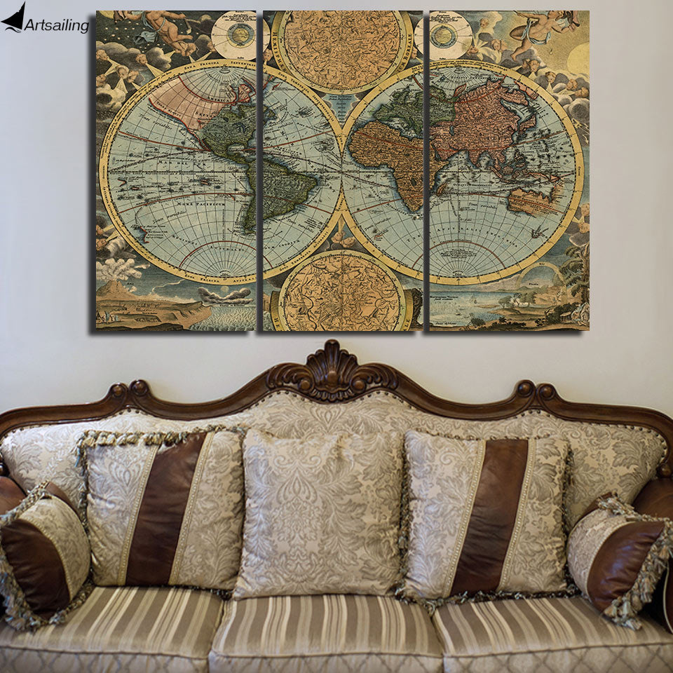 Printed Vintage World Map Painting Canvas Print room decor print poster picture canvas Free shipping/NY-6241