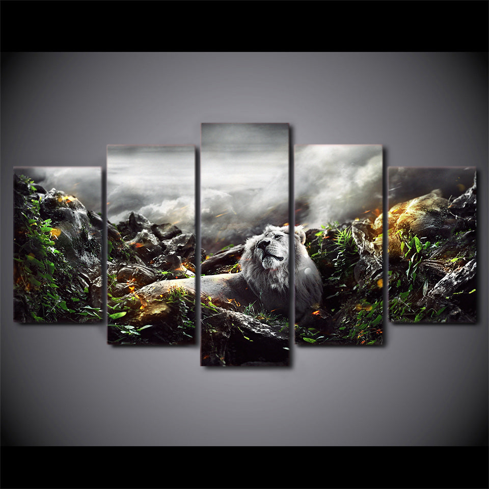 HD Printed jungle lion 5 piece picture Painting wall art room decor print poster picture canvas Free shipping/ny-590