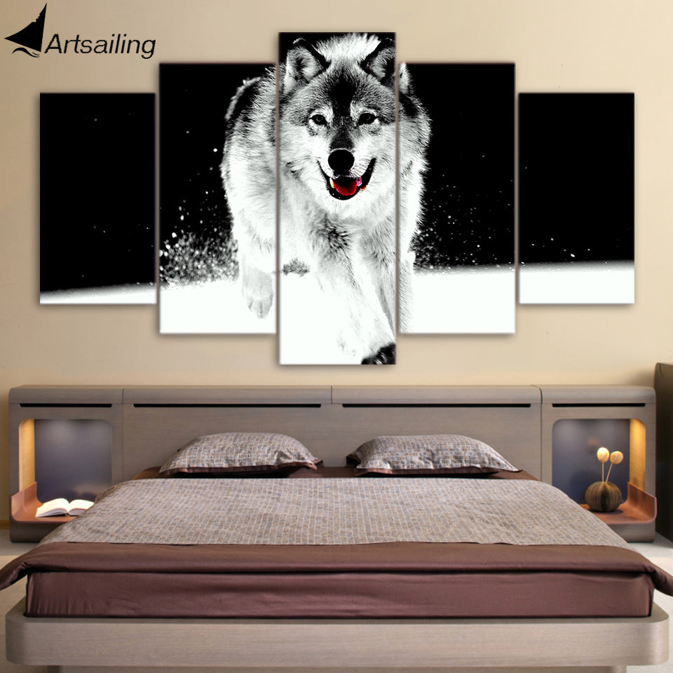 HD Printed 5 piece wolf canvas art wolf running in snow painting  decorative pictures Free shipping/ny-4505