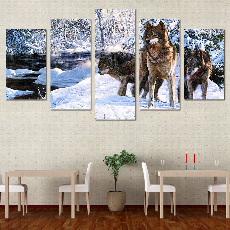 5 piece canvas art snow wolf ice HD print wall pictures for living room canvas painting nordic art home decor poster ny-6200