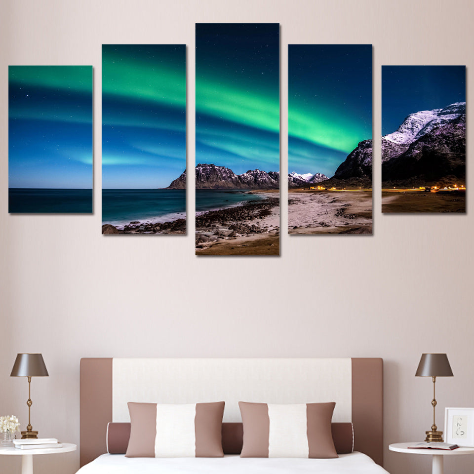 5 piece wall art canvas painting HD print northern light aurora living room decoration abstract painting free shipping ny-5997