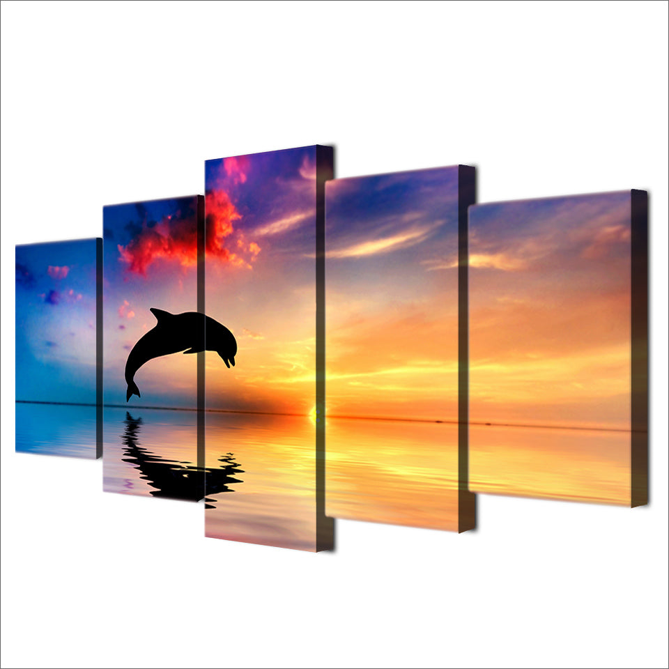 HD Printed Ocean sunset dolphin picture Painting wall art room decor print poster picture canvas Free shipping/ny-752