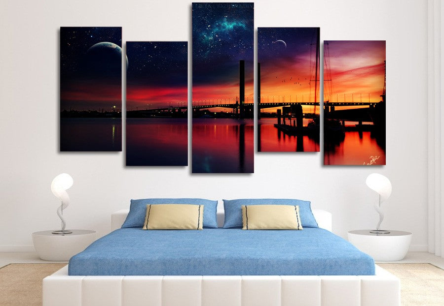 HD Printed Sunset Night Bridge Painting Canvas Print room decor print poster picture canvas Free shipping/ny-3074