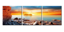 Load image into Gallery viewer, Canvas Print Wall Art Painting Surise On Rock Beach With First Rays Light Blue Ocean Flows Golden Colourful Clouds Paintings
