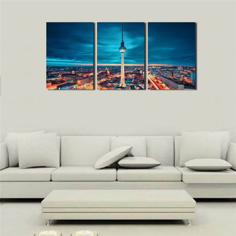 Overlook Berlin Blue City Night Canvas Print Oil Painting Wall Art Modern Canvas Decor Abstract Paintings on Canvas Buildings