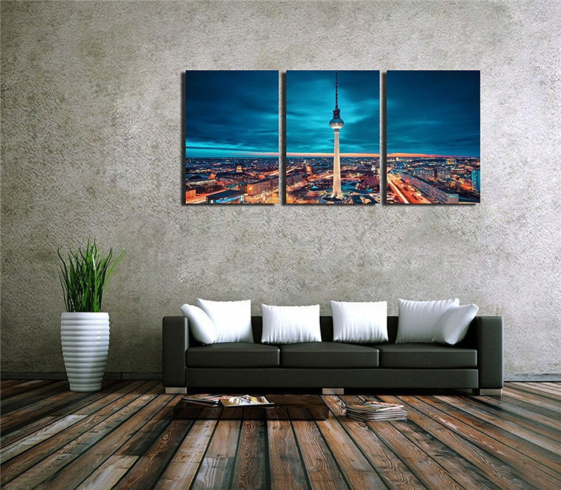 Overlook Berlin Blue City Night Canvas Print Oil Painting Wall Art Modern Canvas Decor Abstract Paintings on Canvas Buildings