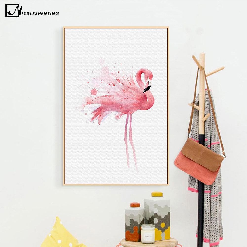 Watercolor Flamingo Bird Poster Art Canvas Minimalism Painting Animal Nursery Wall Picture Print Modern Home Room Decoration