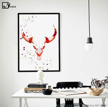 Load image into Gallery viewer, Deer Skull Nordic Art Canvas Poster Minimalist Painting Watercolor Abstract Wall Picture Print Modern Home Room Decoration
