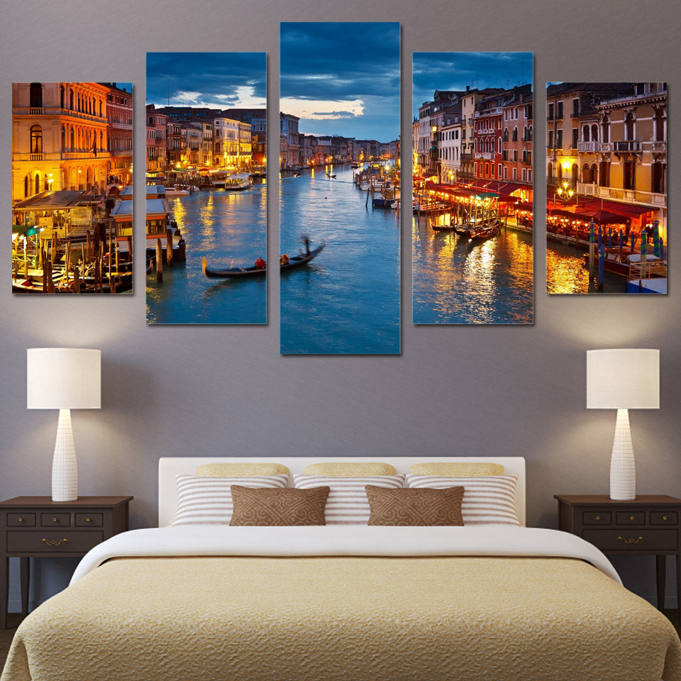 HD Printed 5 piece canvas art paintings Venice water city boat light room decor canvas wall art posters and prints ny-6206