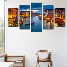 Load image into Gallery viewer, HD Printed 5 piece canvas art paintings Venice water city boat light room decor canvas wall art posters and prints ny-6206
