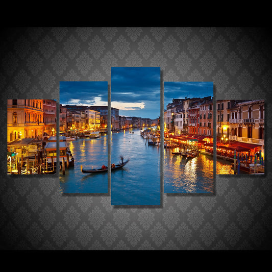 HD Printed 5 piece canvas art paintings Venice water city boat light room decor canvas wall art posters and prints ny-6206