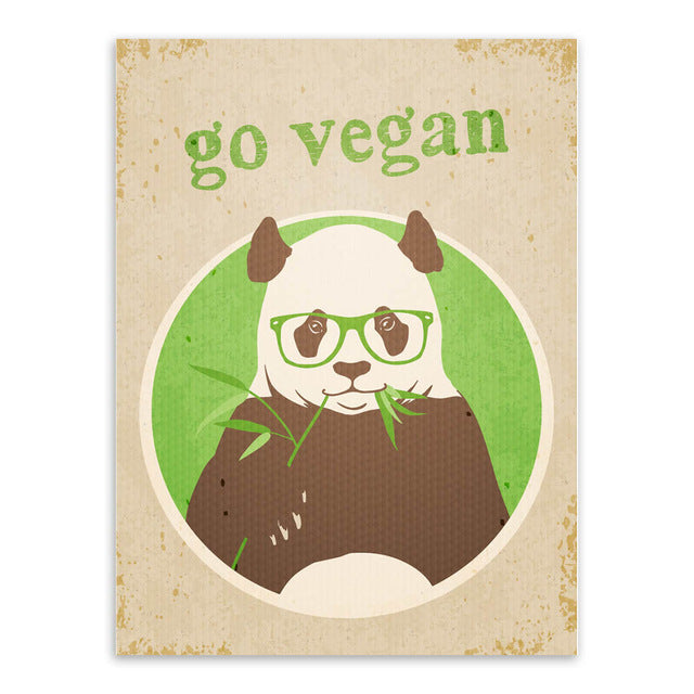 Vintage Retro Vegetarian Panda Animal Motivational Quotes Art Print Poster Wall Picture Canvas Painting Kitchen Decor No Frame