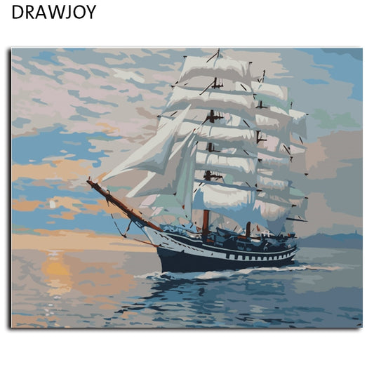 DRAWJOY Framless Wall Art Painting By Numbers Hand Painted On Canvas Abstract Oil Painting Sail Boat Home Decor 40*50cm G423